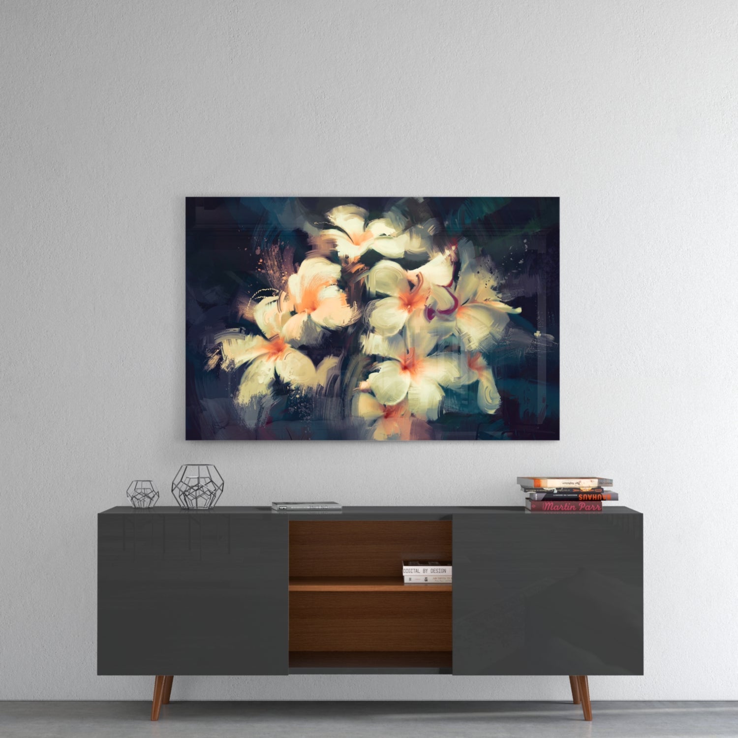 Painterly White Plumeria Glass Wall Art