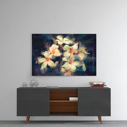 Painterly White Plumeria Glass Wall Art