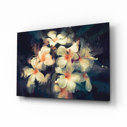 Painterly White Plumeria Glass Wall Art