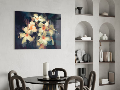 Painterly White Plumeria Glass Wall Art
