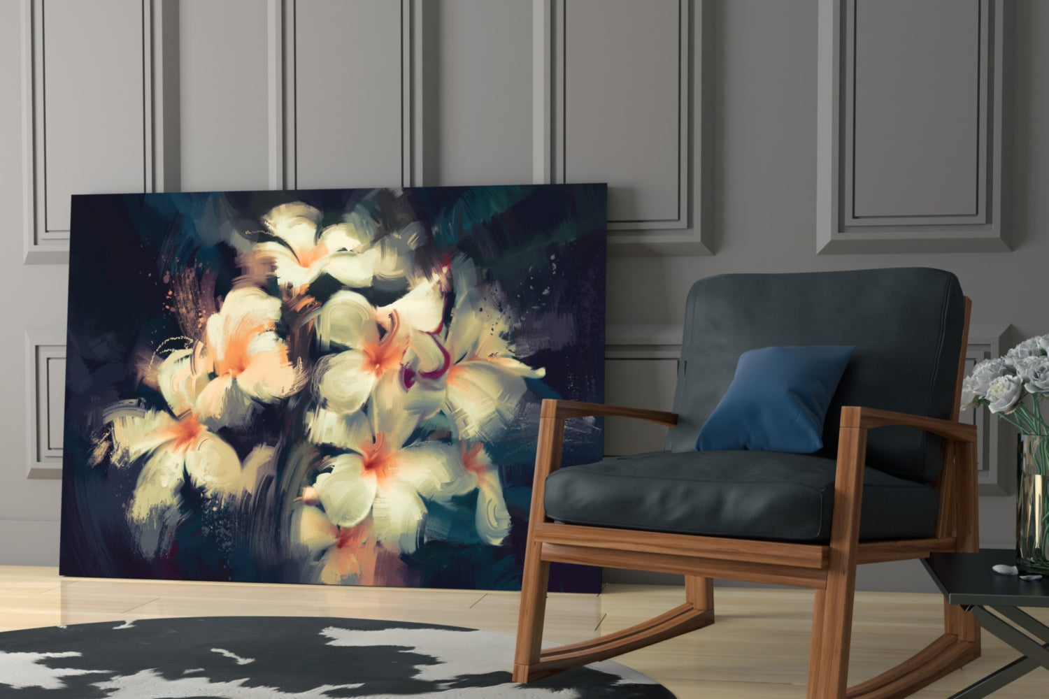 Painterly White Plumeria Glass Wall Art