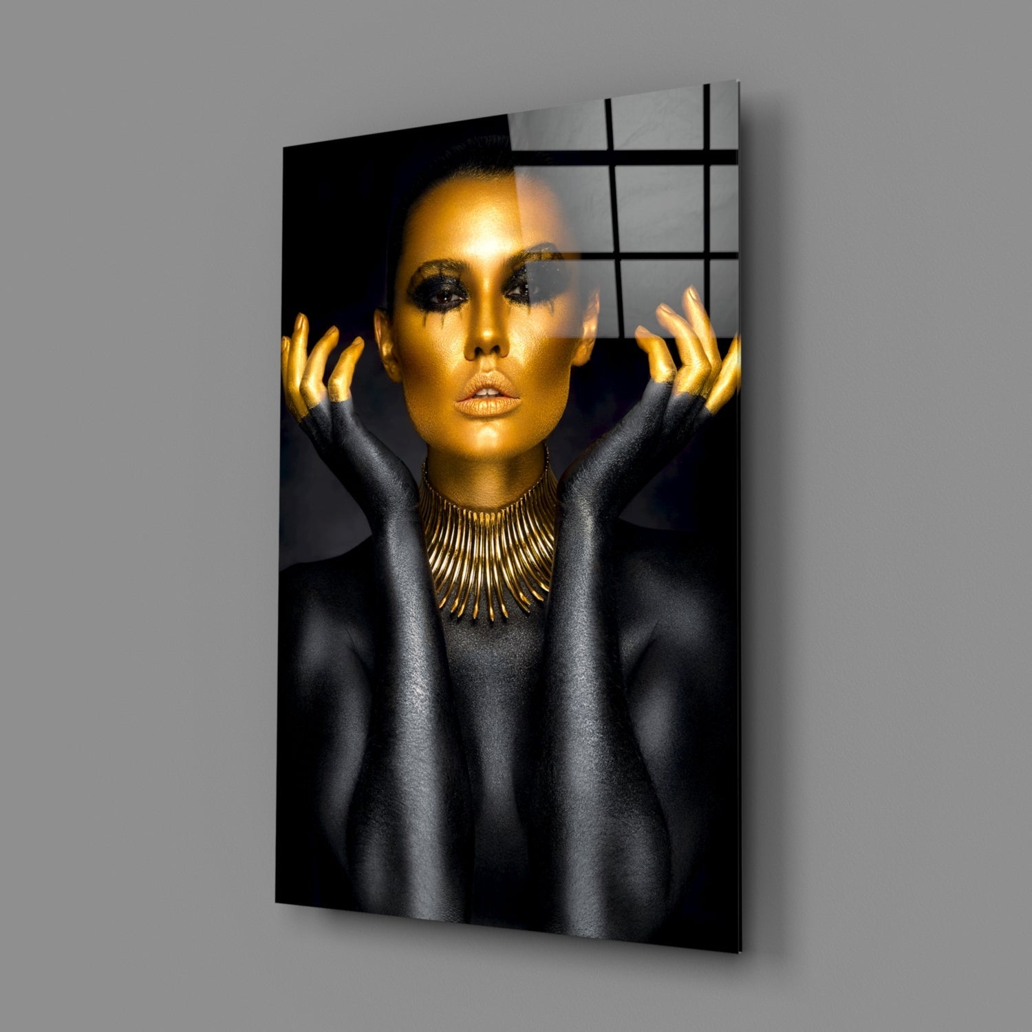 Gold Face Spike Necklace Woman Glass Wall Art