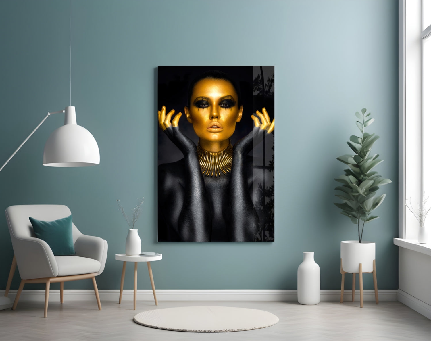 Gold Face Spike Necklace Woman Glass Wall Art