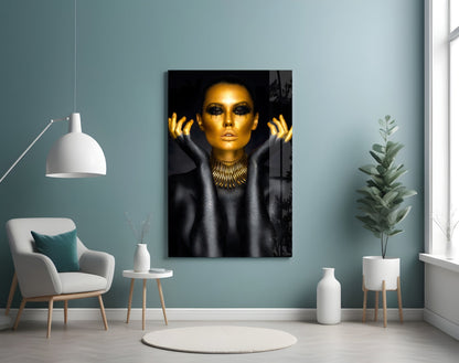 Gold Face Spike Necklace Woman Glass Wall Art