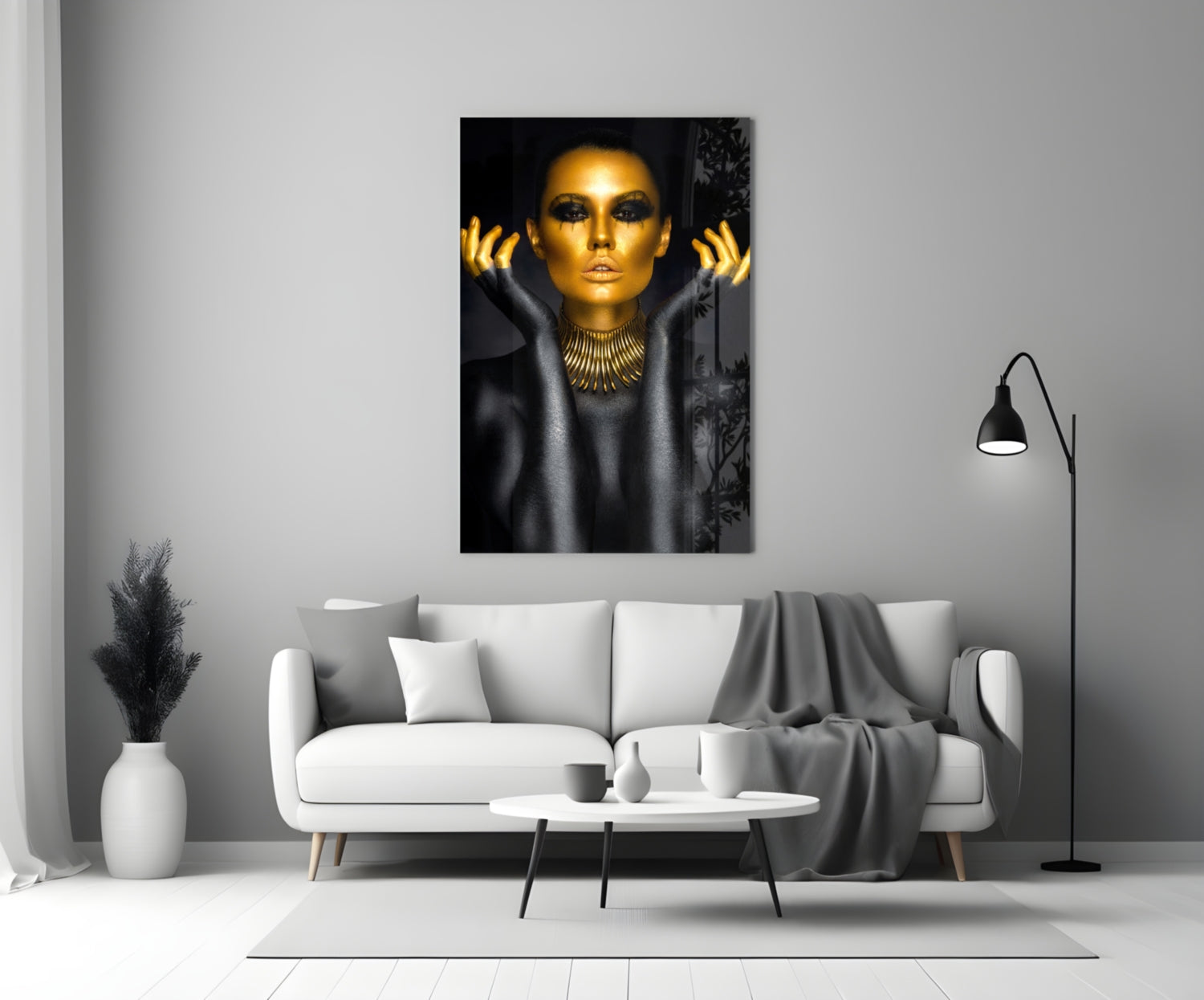 Gold Face Spike Necklace Woman Glass Wall Art