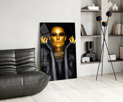 Gold Face Spike Necklace Woman Glass Wall Art
