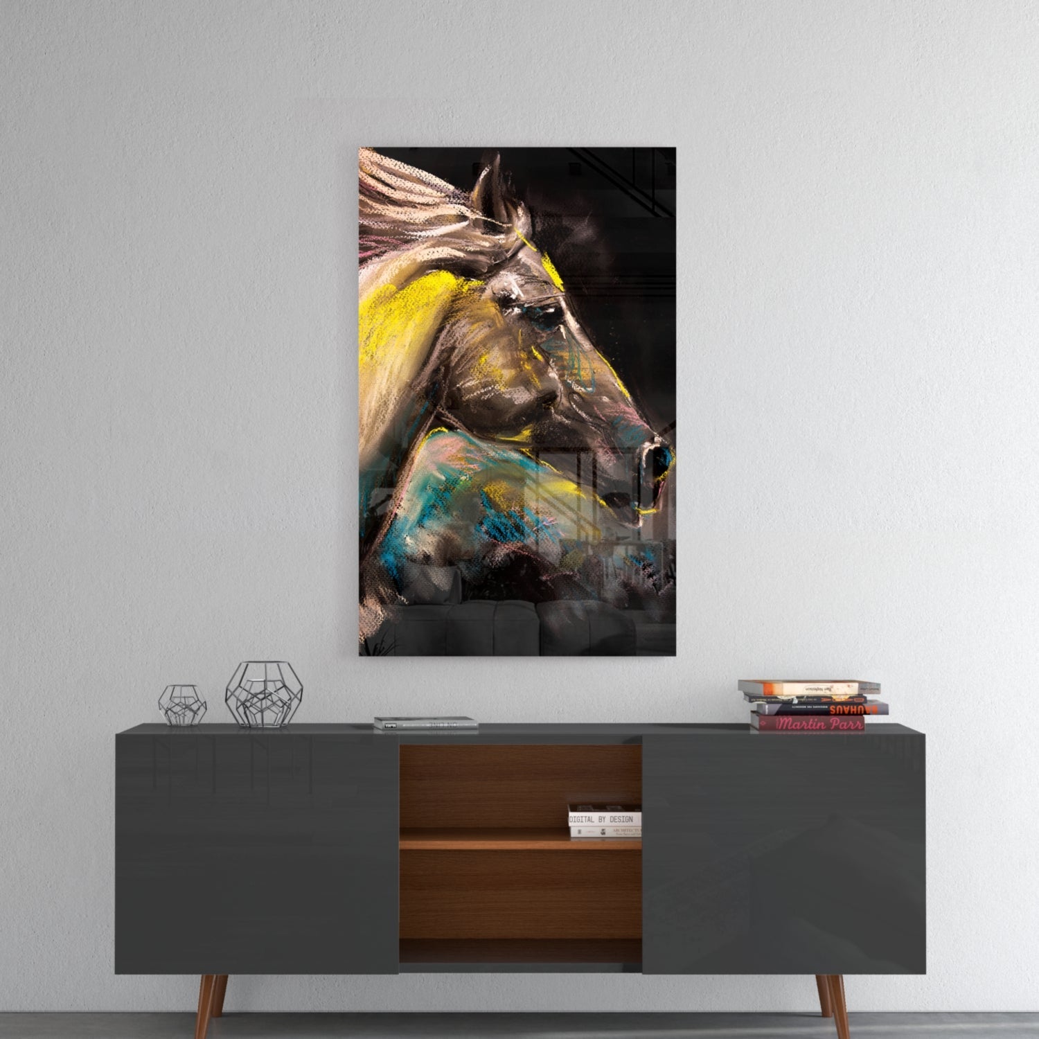 Colorful Pastel Horse Profile Glass Wall Art