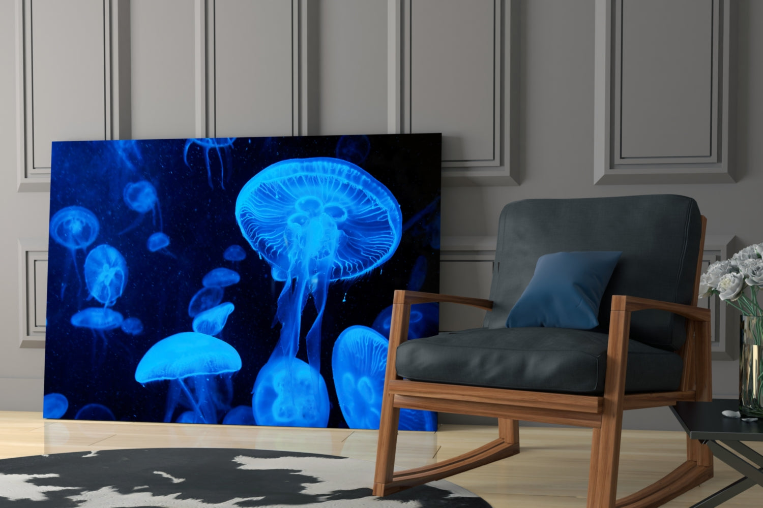 Blue Moon Jellyfish Deep Sea Glass Wall Art
