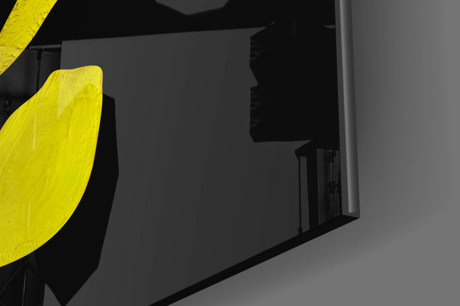 Yellow Fragmented Face on Black Glass Wall Art