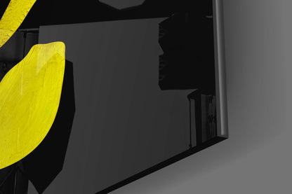 Yellow Fragmented Face on Black Glass Wall Art