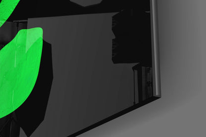Neon Green Fragmented Face on Black Glass Wall Art