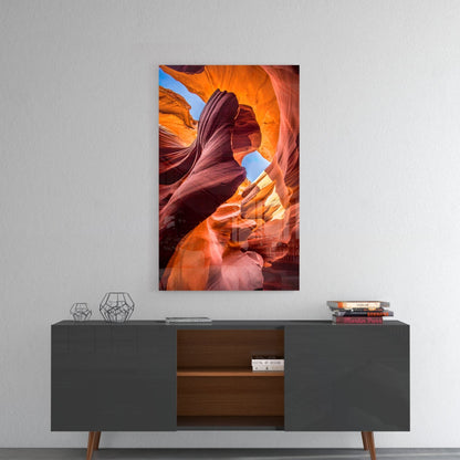 Orange Slot Canyon Waves Glass Wall Art