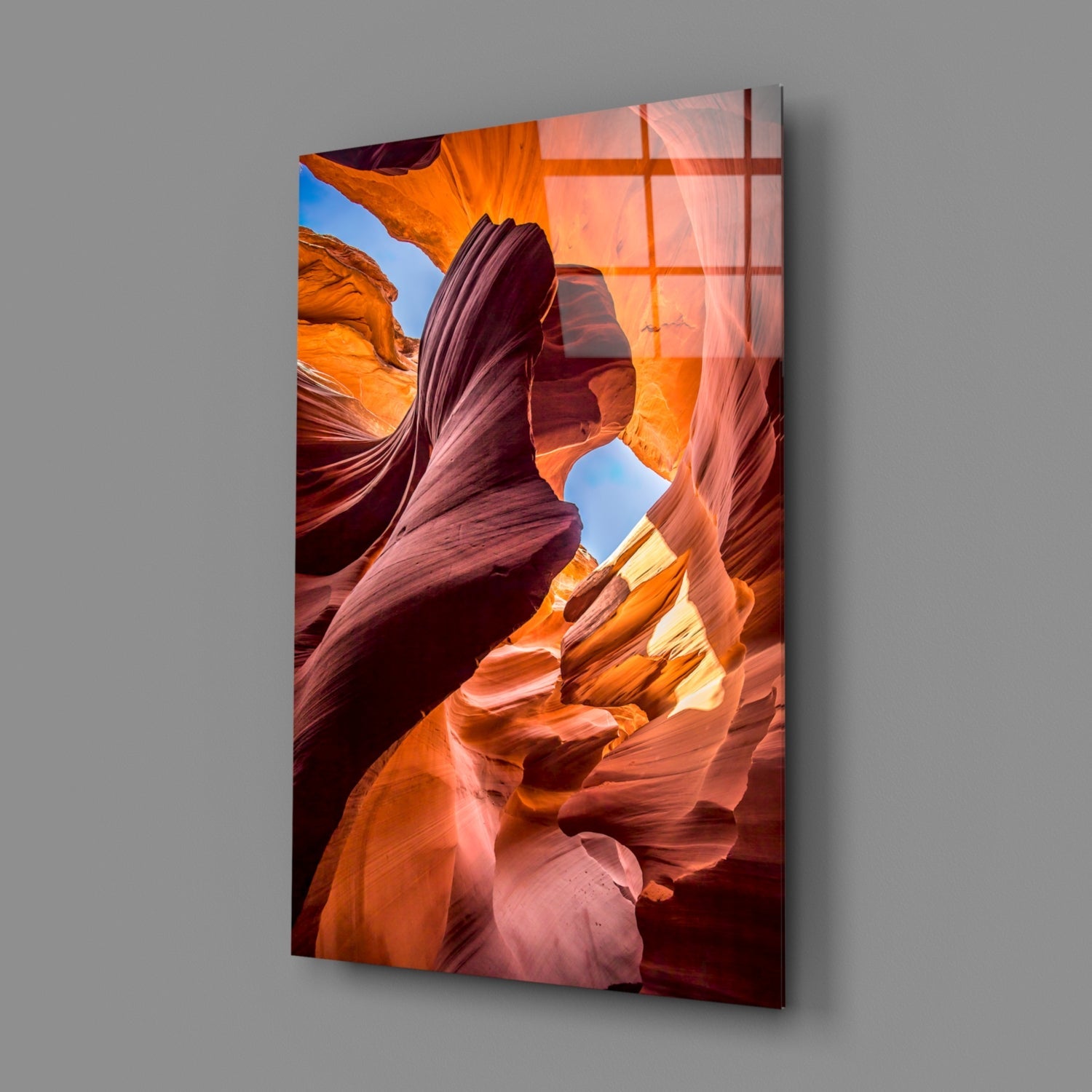 Orange Slot Canyon Waves Glass Wall Art