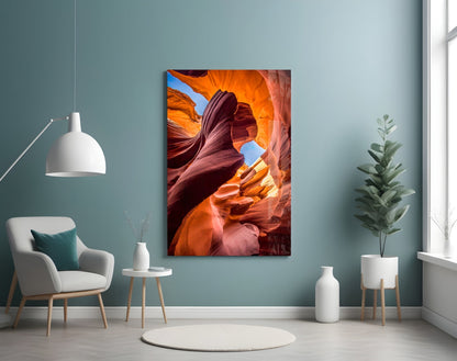 Orange Slot Canyon Waves Glass Wall Art