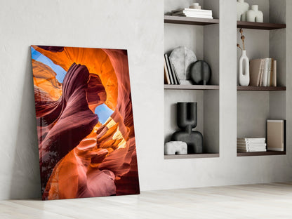 Orange Slot Canyon Waves Glass Wall Art