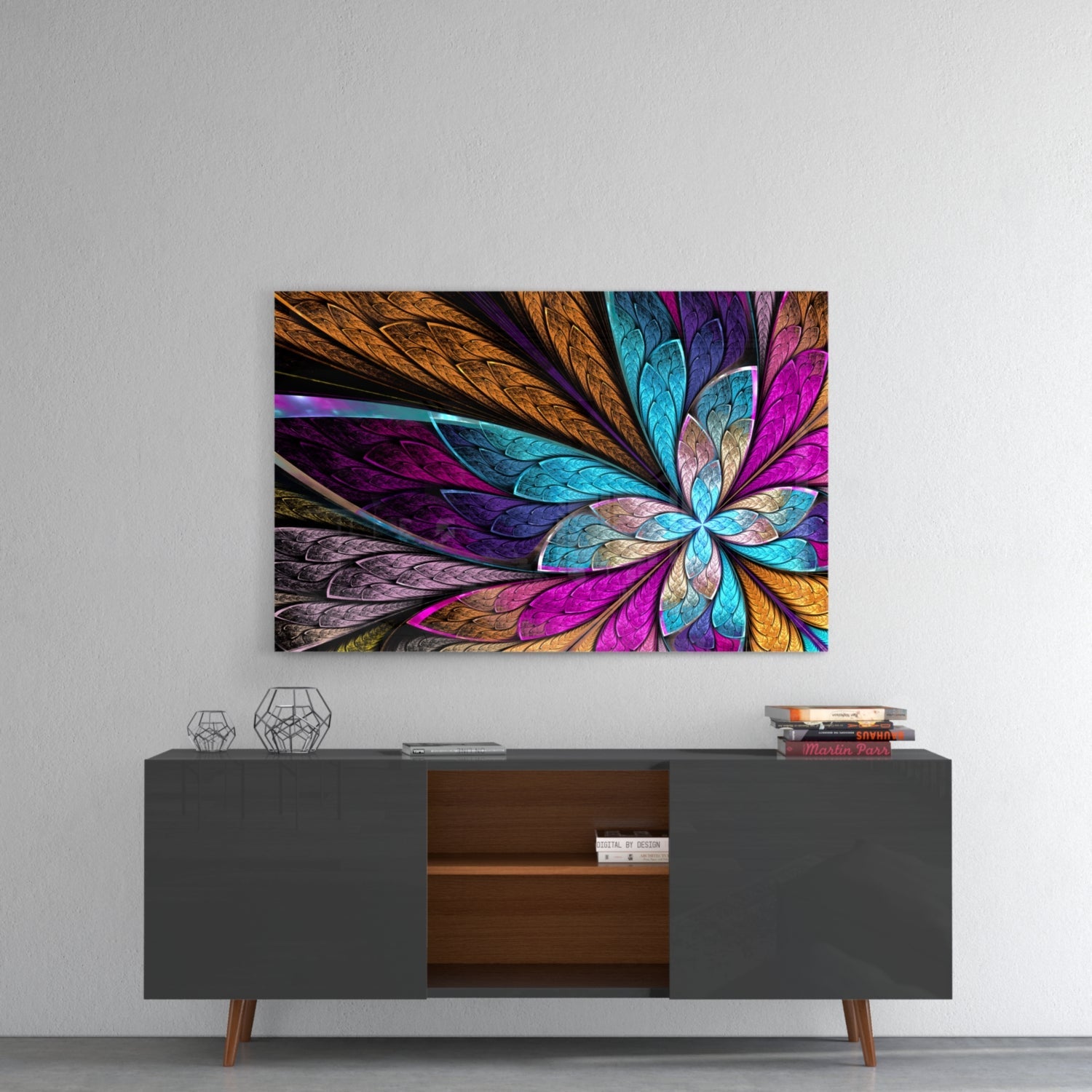 Fractal Stained Glass Petal Flower Glass Wall Art