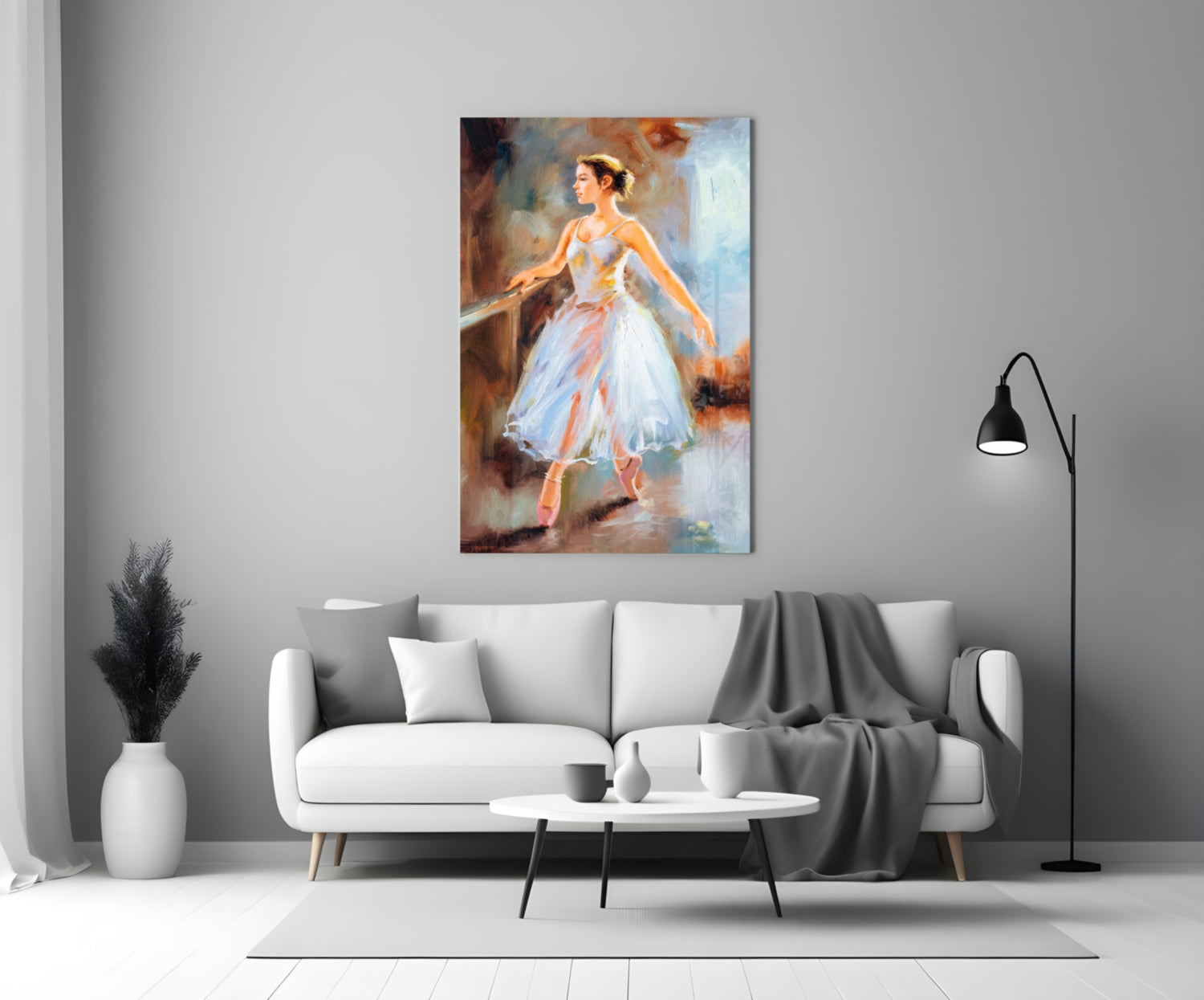 White Gown Rehearsal Ballerina Glass Wall Art