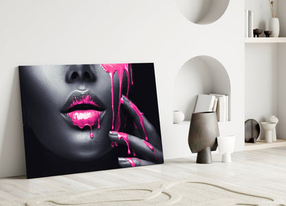 Pink Painted Woman Glass Wall Art