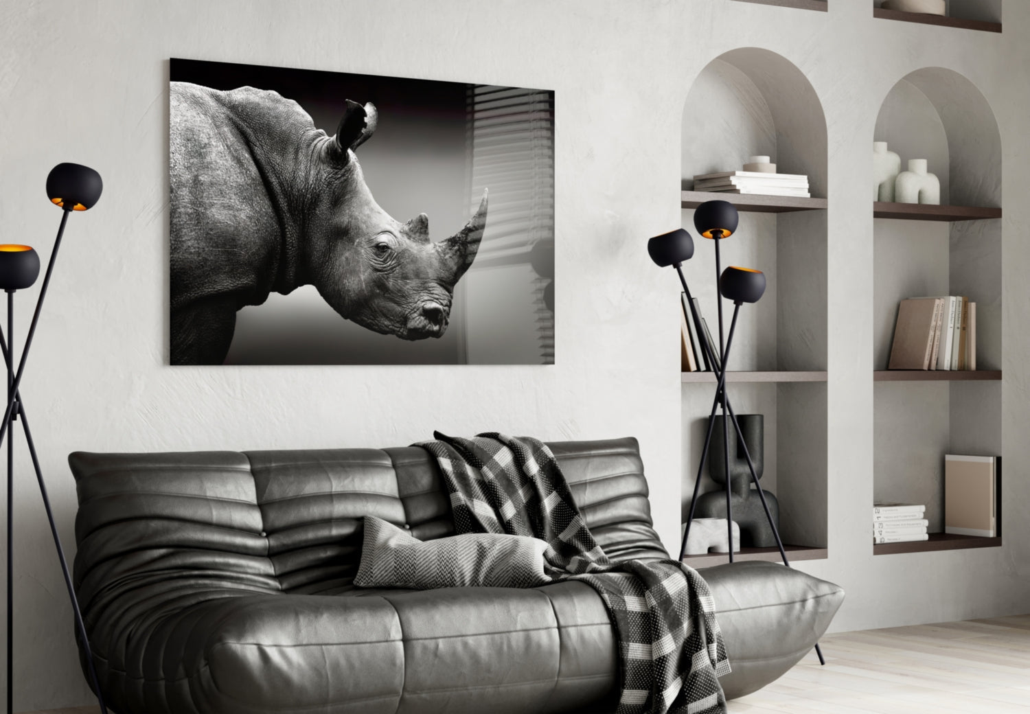 Rhino Horn Profile Grayscale Glass Wall Art