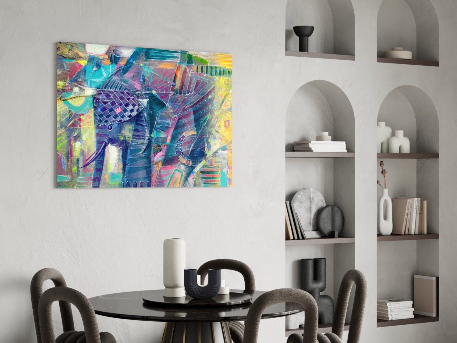 Abstract Cubist Colorful Elephant Glass Wall Art