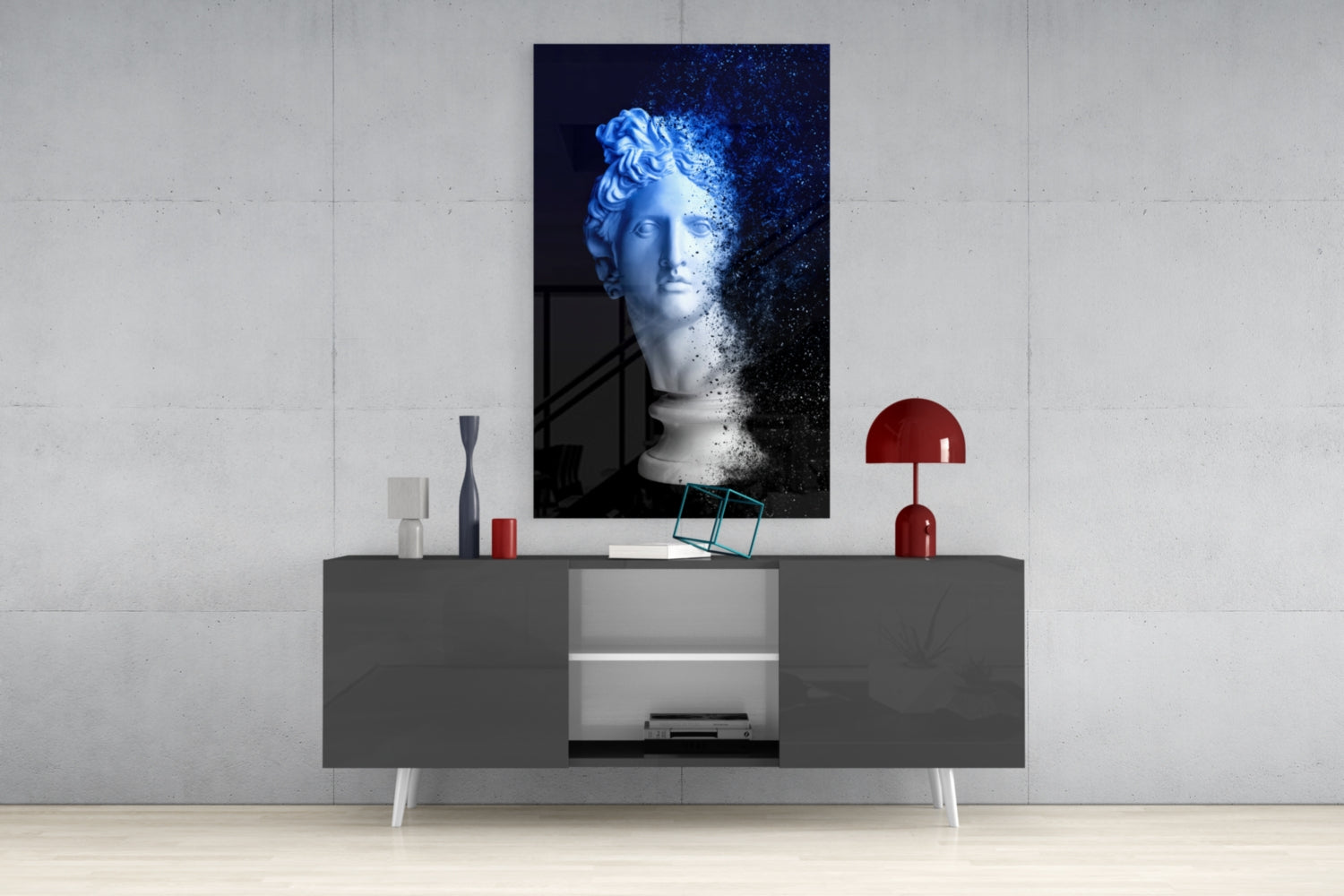 Blue Dispersion Apollo Head Glass Wall Art