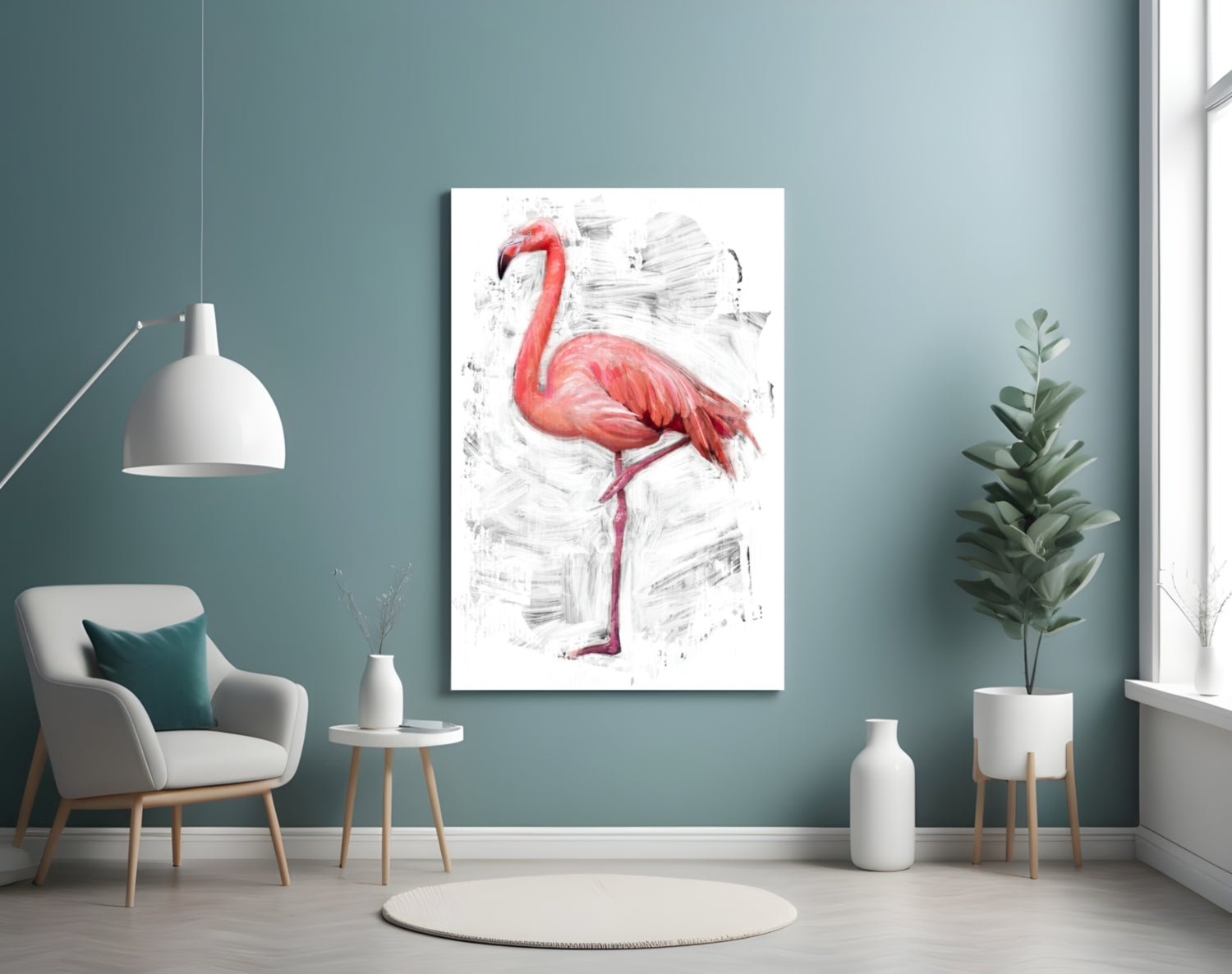 Pink Flamingo Sketch White Glass Wall Art