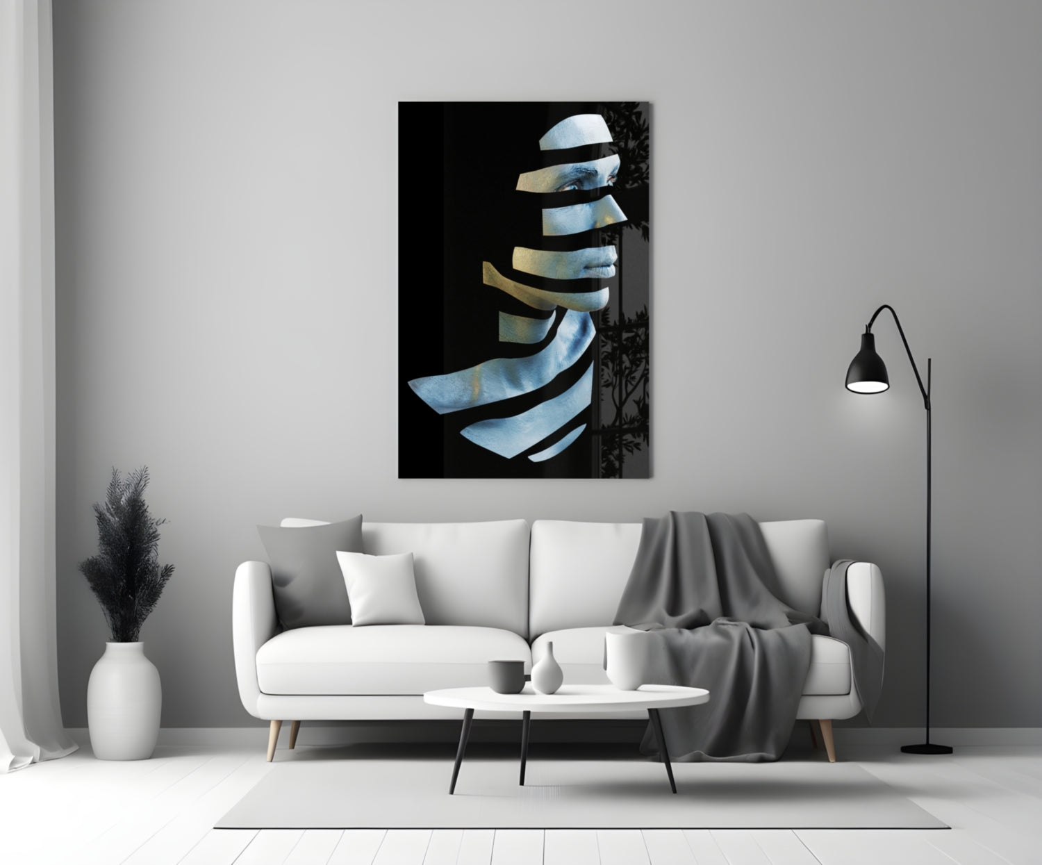 Sliced Blue Face Profile Layers Glass Wall Art