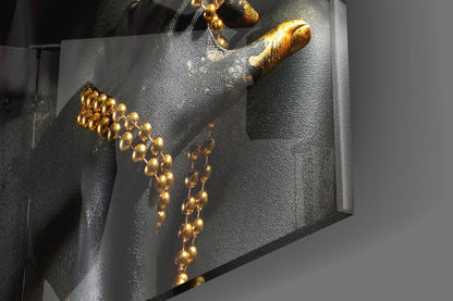 Gold Bead Chain Woman Glass Wall Art