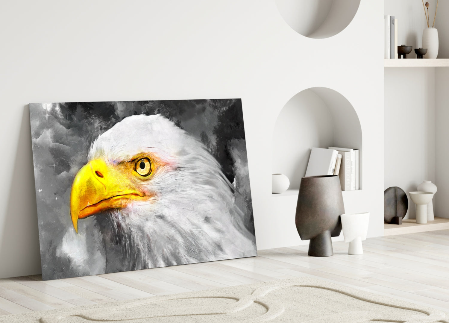 White Eagle Stormy Sky Glass Wall Art