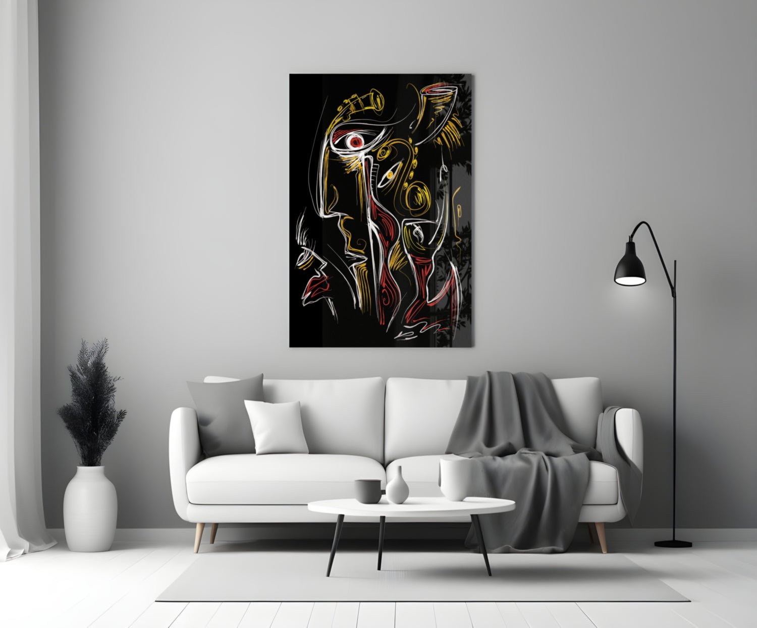 Red Eye Abstract Faces on Black Glass Wall Art