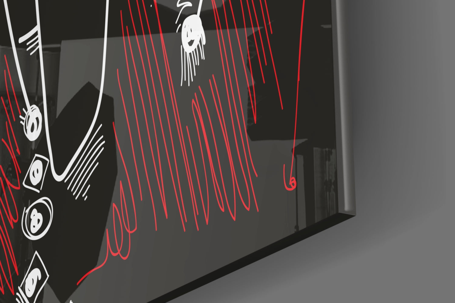 Line Art Faces Red Black Glass Wall Art