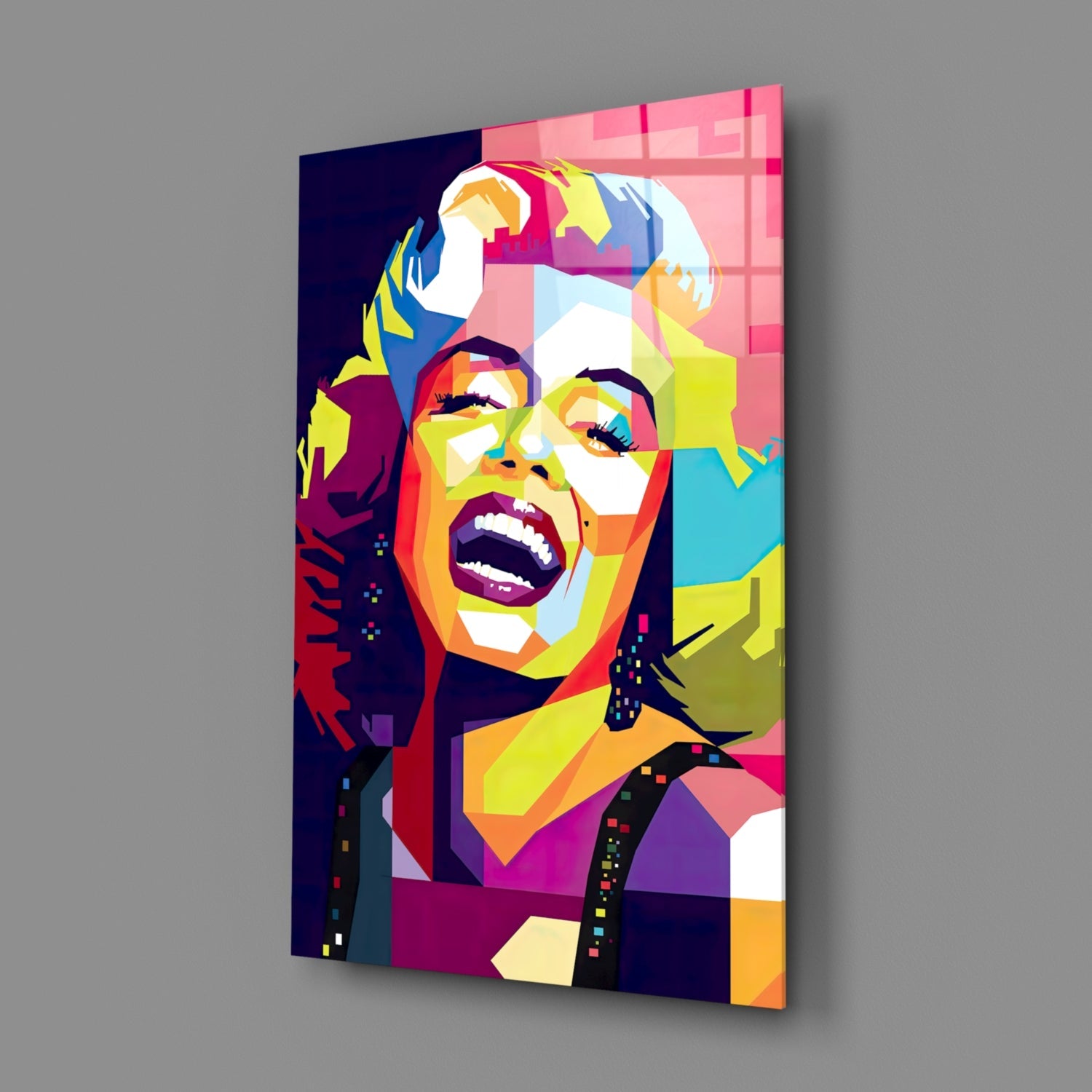 Geometric Laughing Blonde Glass Wall Art