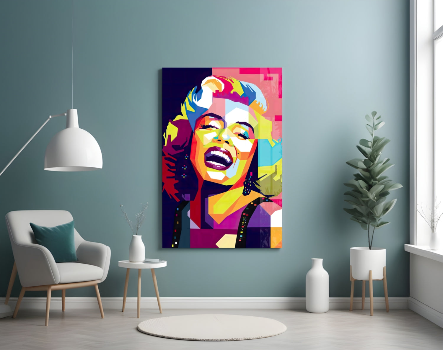 Geometric Laughing Blonde Glass Wall Art