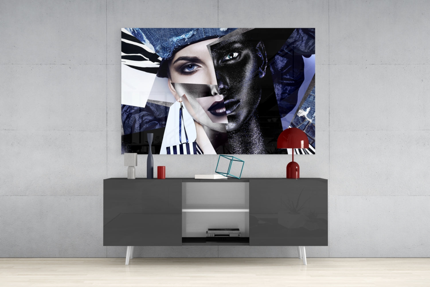 Denim Collage Split Face Glass Wall Art