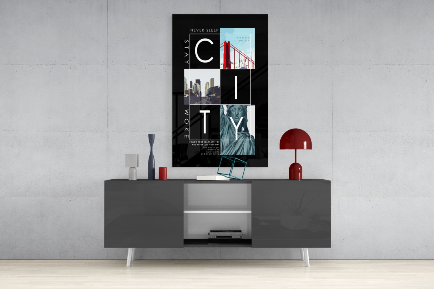 City Typography Landmark Collage Poster Glass Wall Art