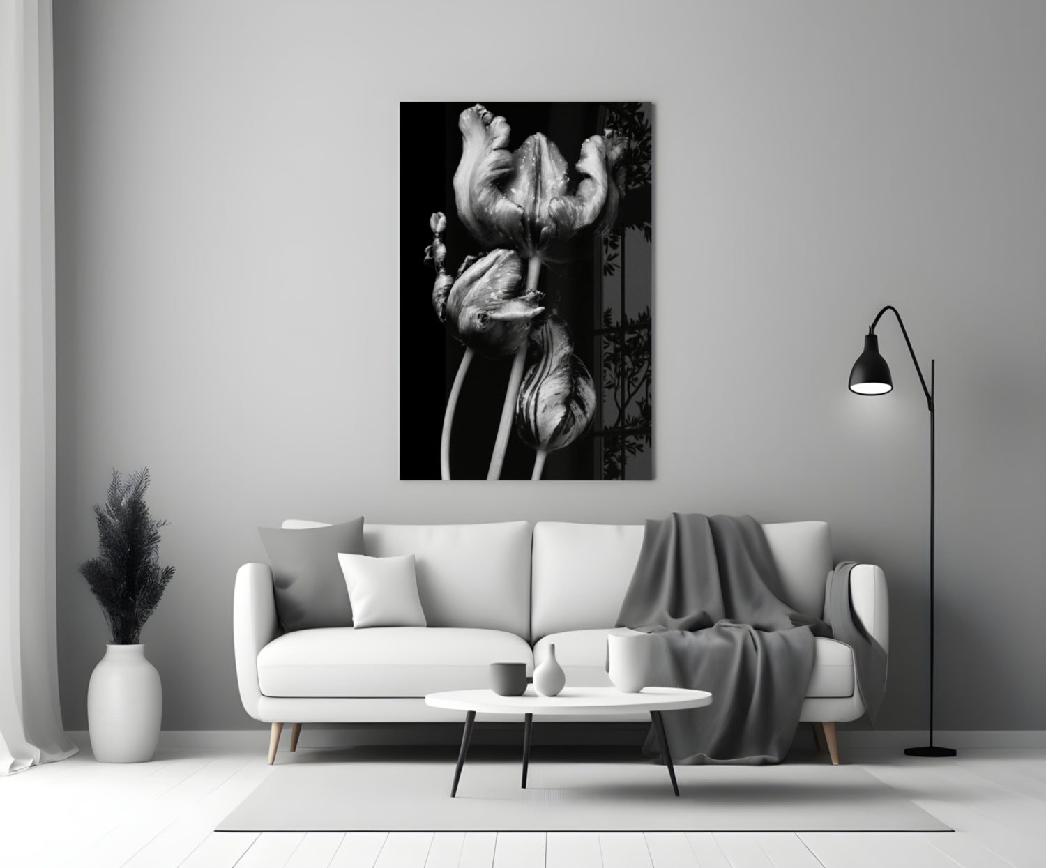 Three Parrot Tulips on Black Glass Wall Art