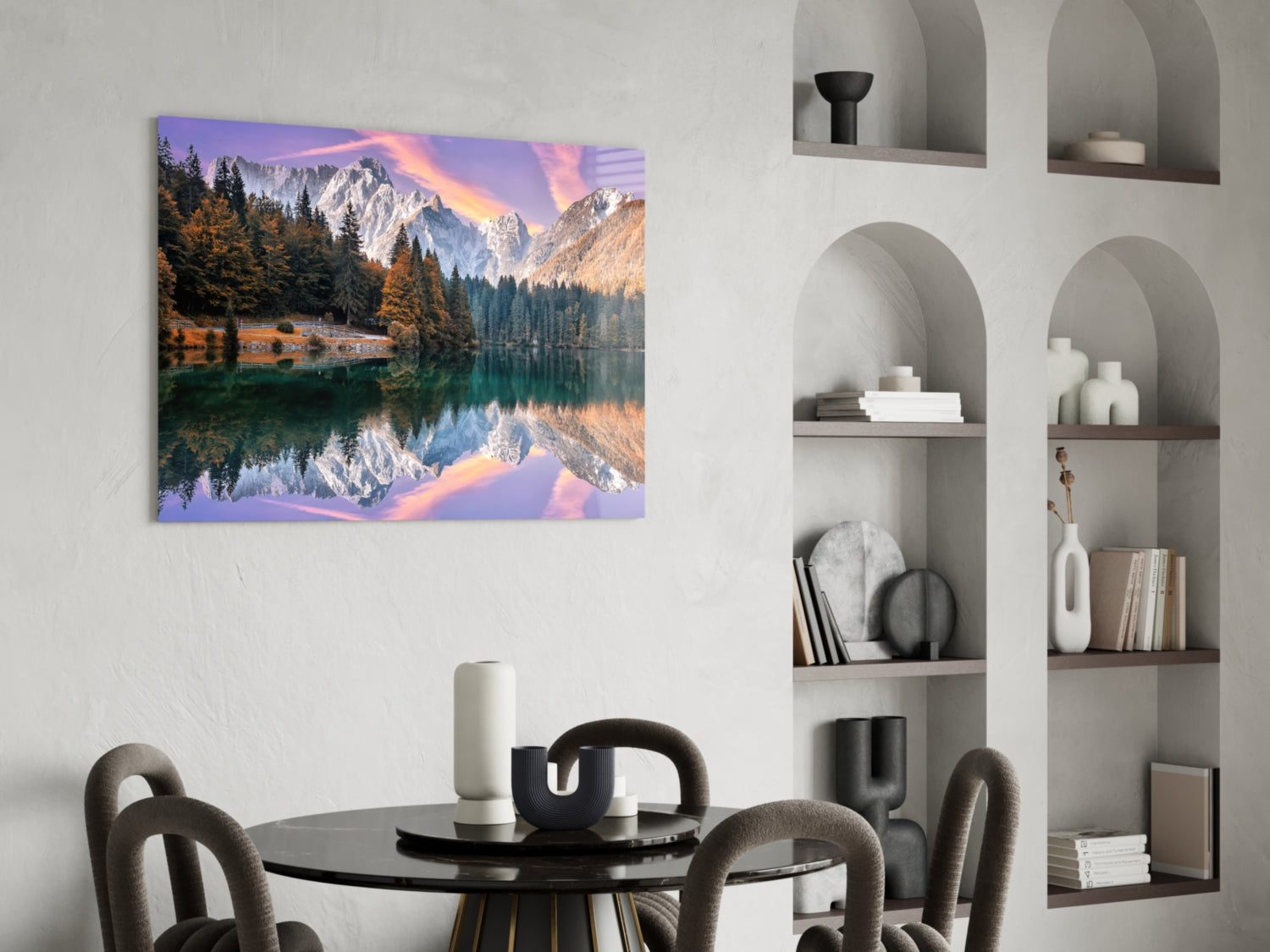 Purple Sky Alpine Lake Glass Wall Art