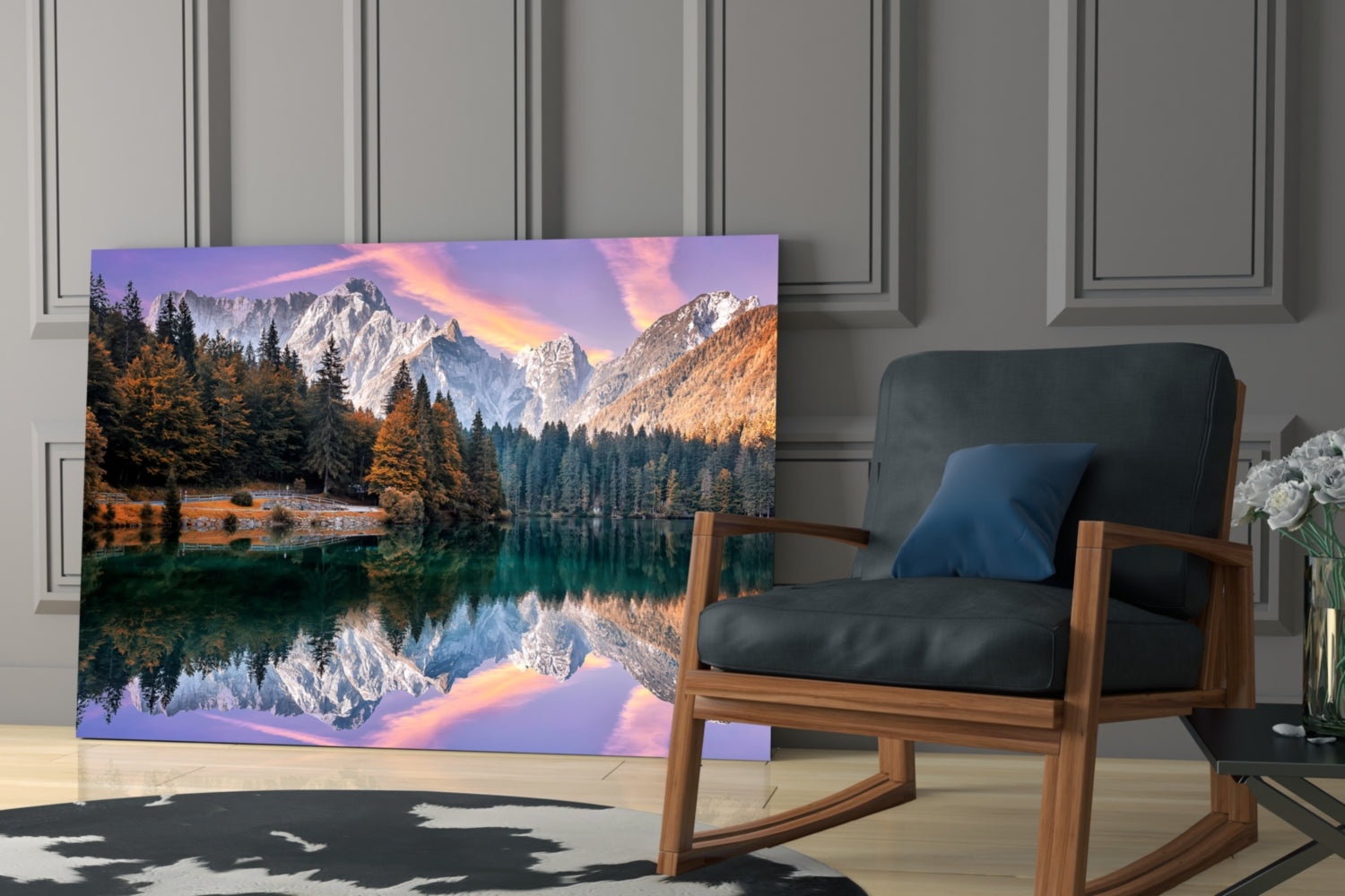 Purple Sky Alpine Lake Glass Wall Art
