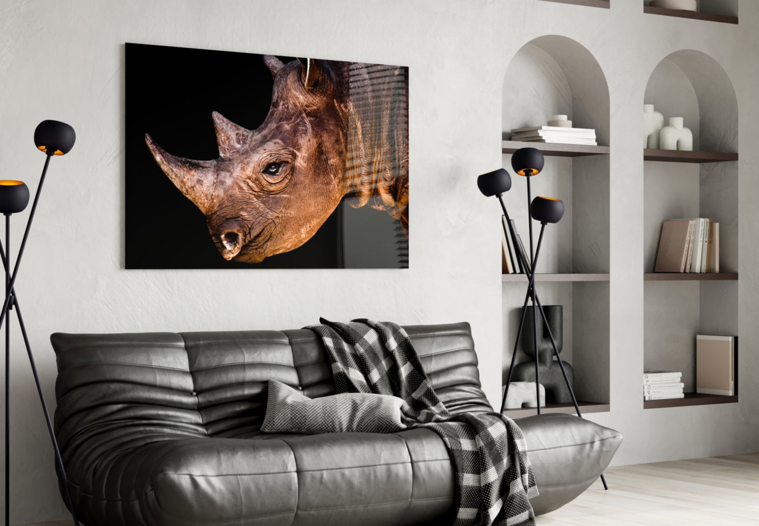 Warm Lit Rhino Close Up Glass Wall Art