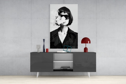 Black and White Woman Glass Wall Art