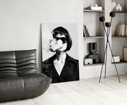 Black and White Woman Glass Wall Art