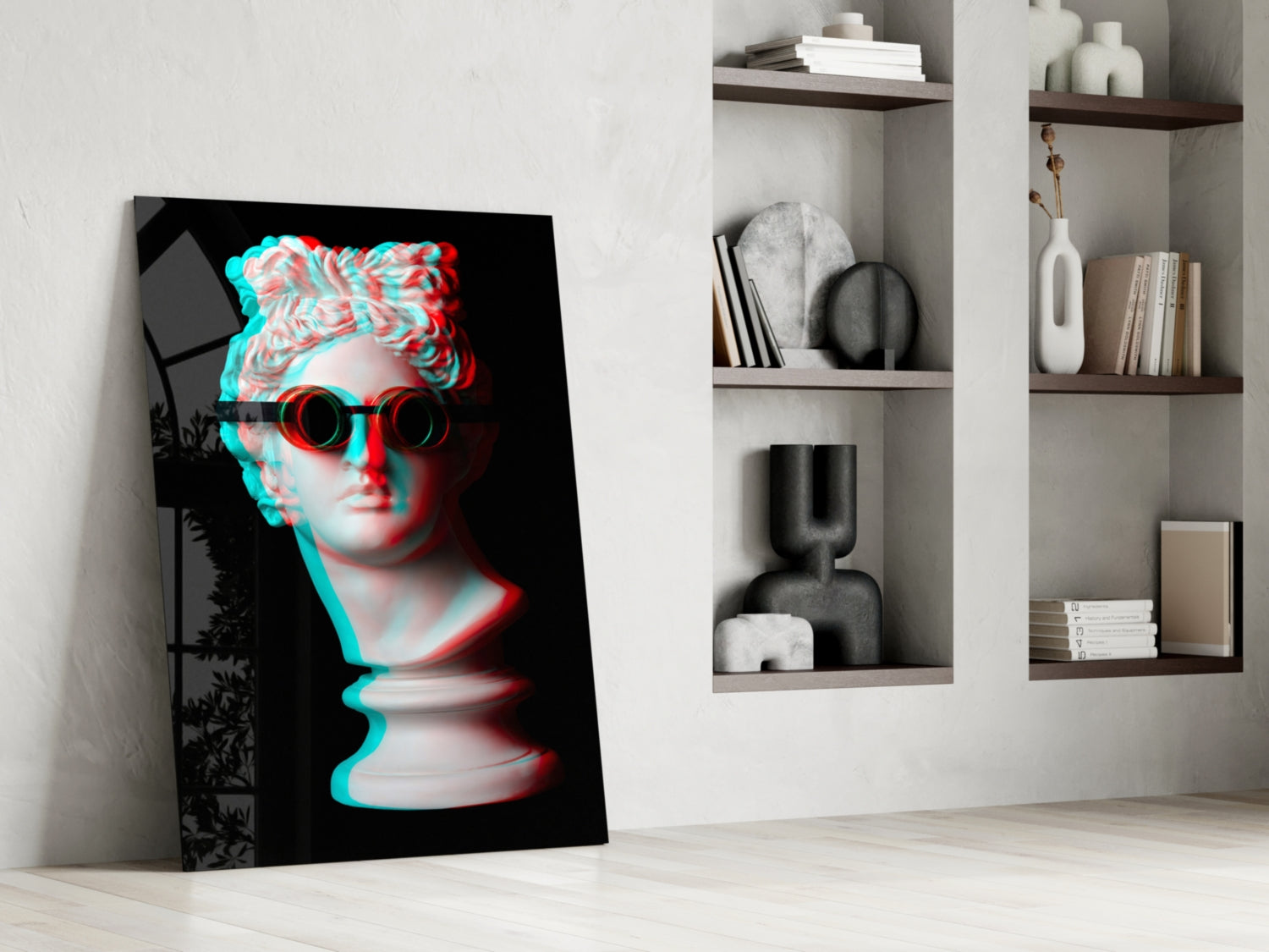 Glitch Goggles Apollo Bust Glass Wall Art