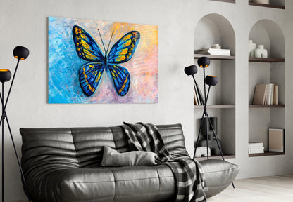 Blue and Gold Oil Butterfly Glass Wall Art