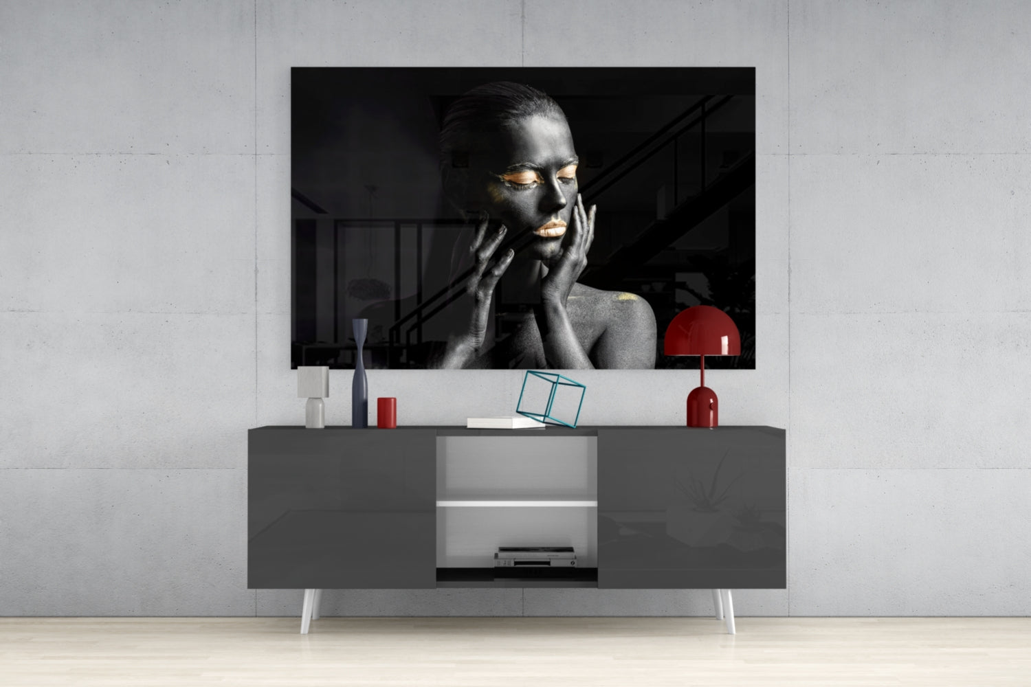 Gold Eyelids Hands Woman Glass Wall Art