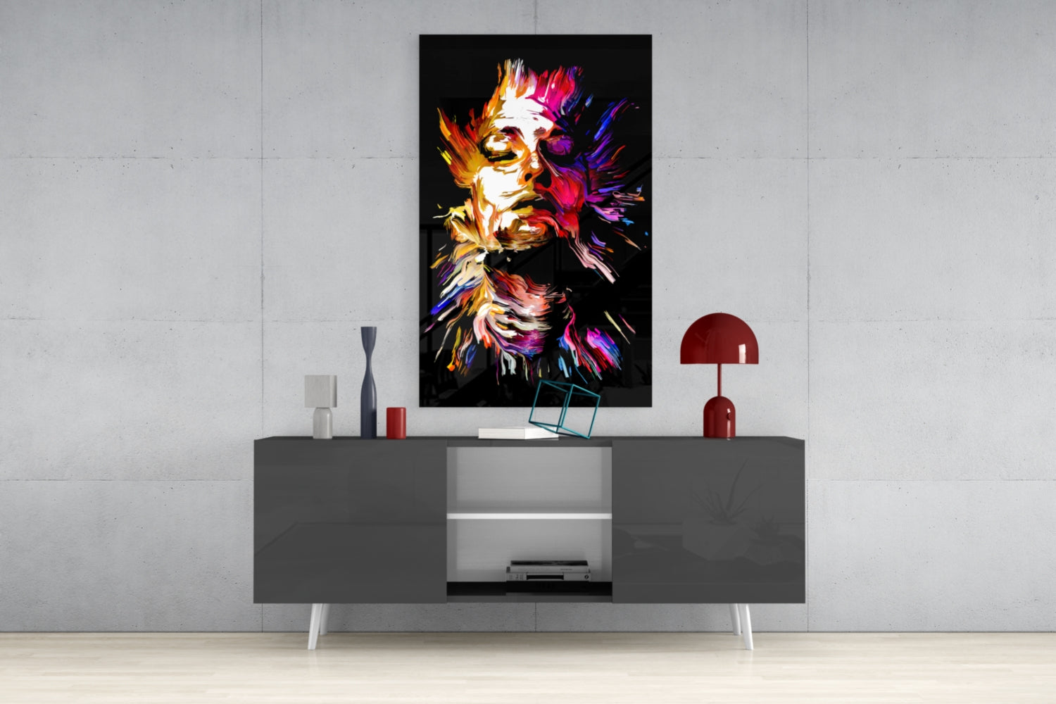 Golden Feathered Paint Face Glass Wall Art