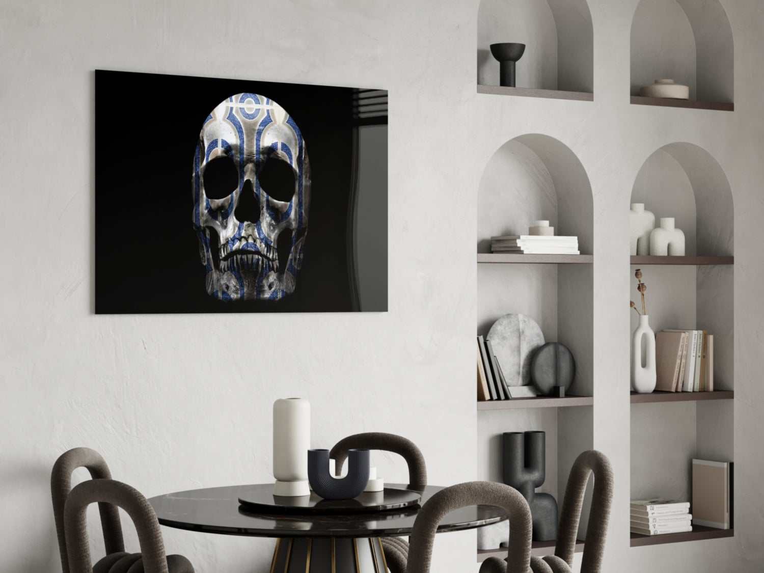 Blue Tribal Pattern Skull Glass Wall Art