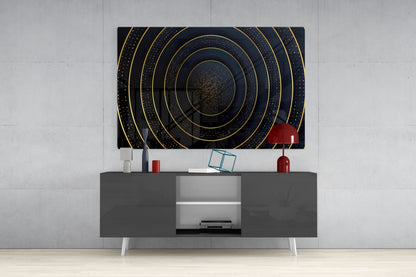 Gold Dotted Concentric Circles Glass Wall Art