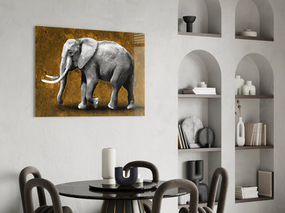 Grayscale Elephant Golden Backdrop Glass Wall Art