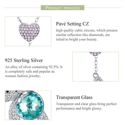 Sterling Silver Pink Heart And Cute Bear Pendant Necklaces for Valentine&