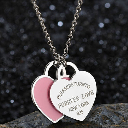 Charm Women Double Love Oil Drip Enamel Necklace Fashion Pendant Valentines Gift For Girls